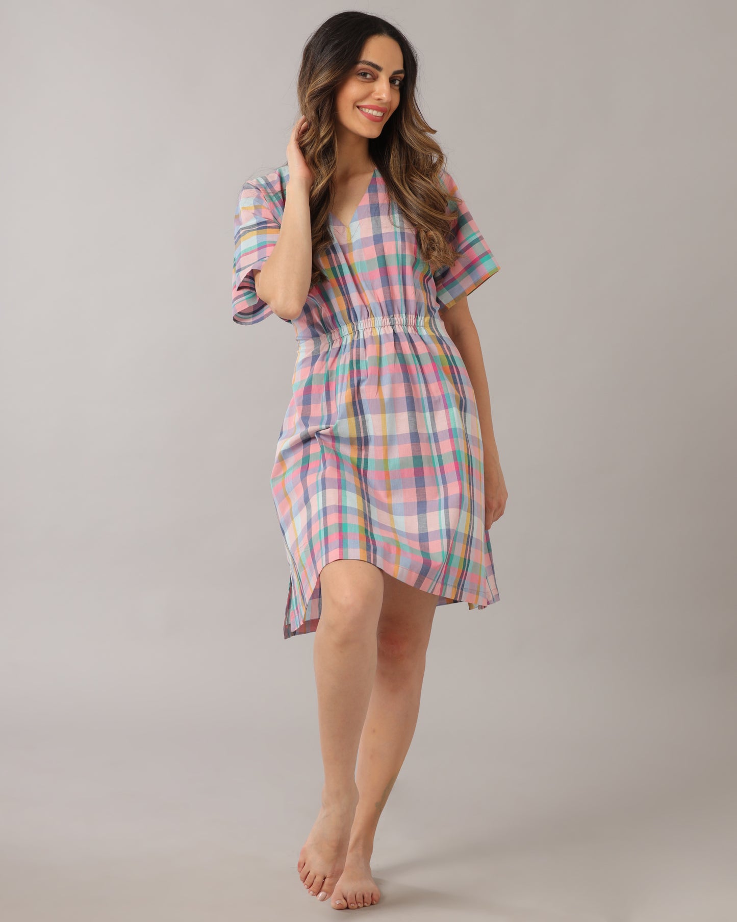 Madras Checks Kaftan Dress