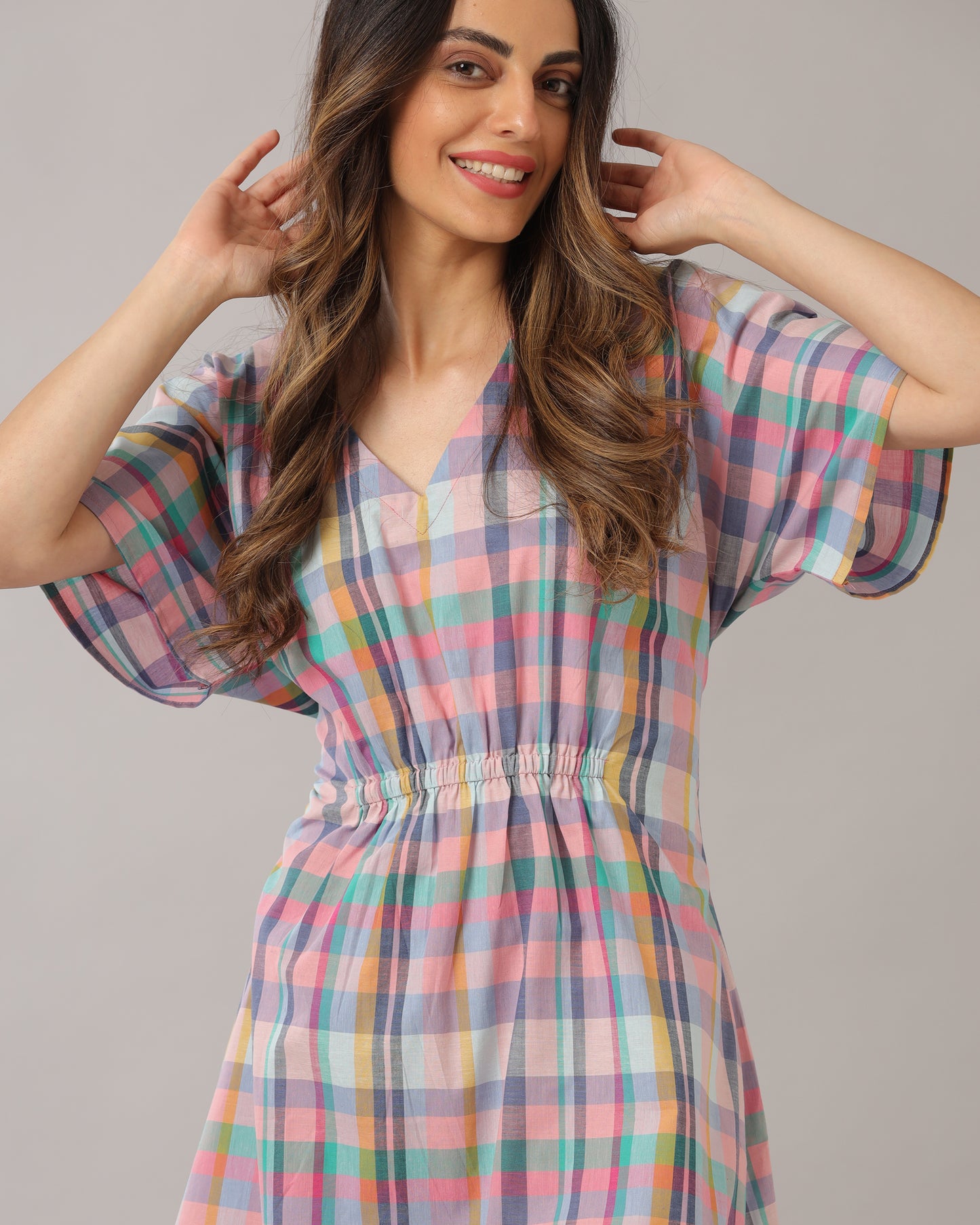 Madras Checks Kaftan Dress