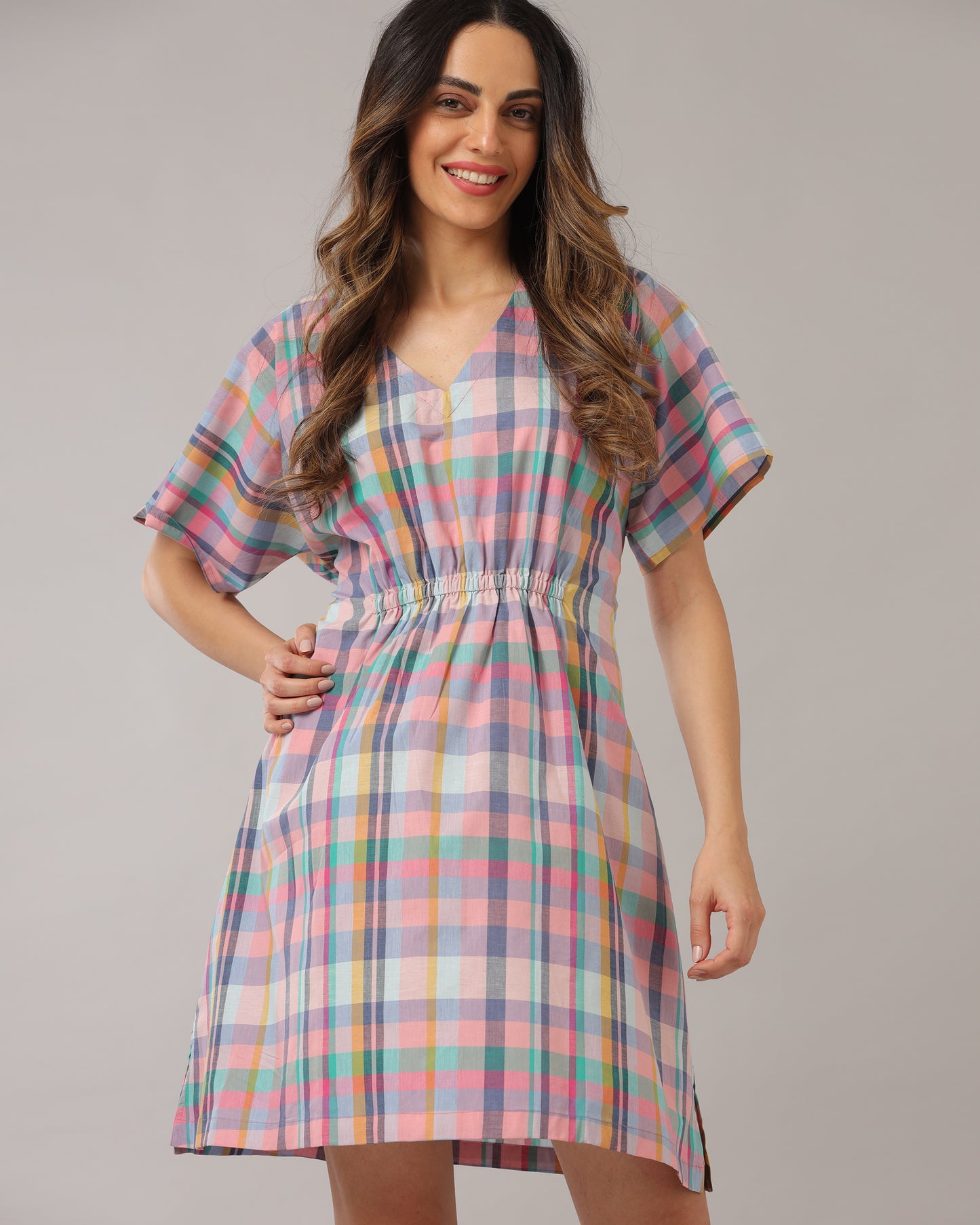 Madras Checks Kaftan Dress