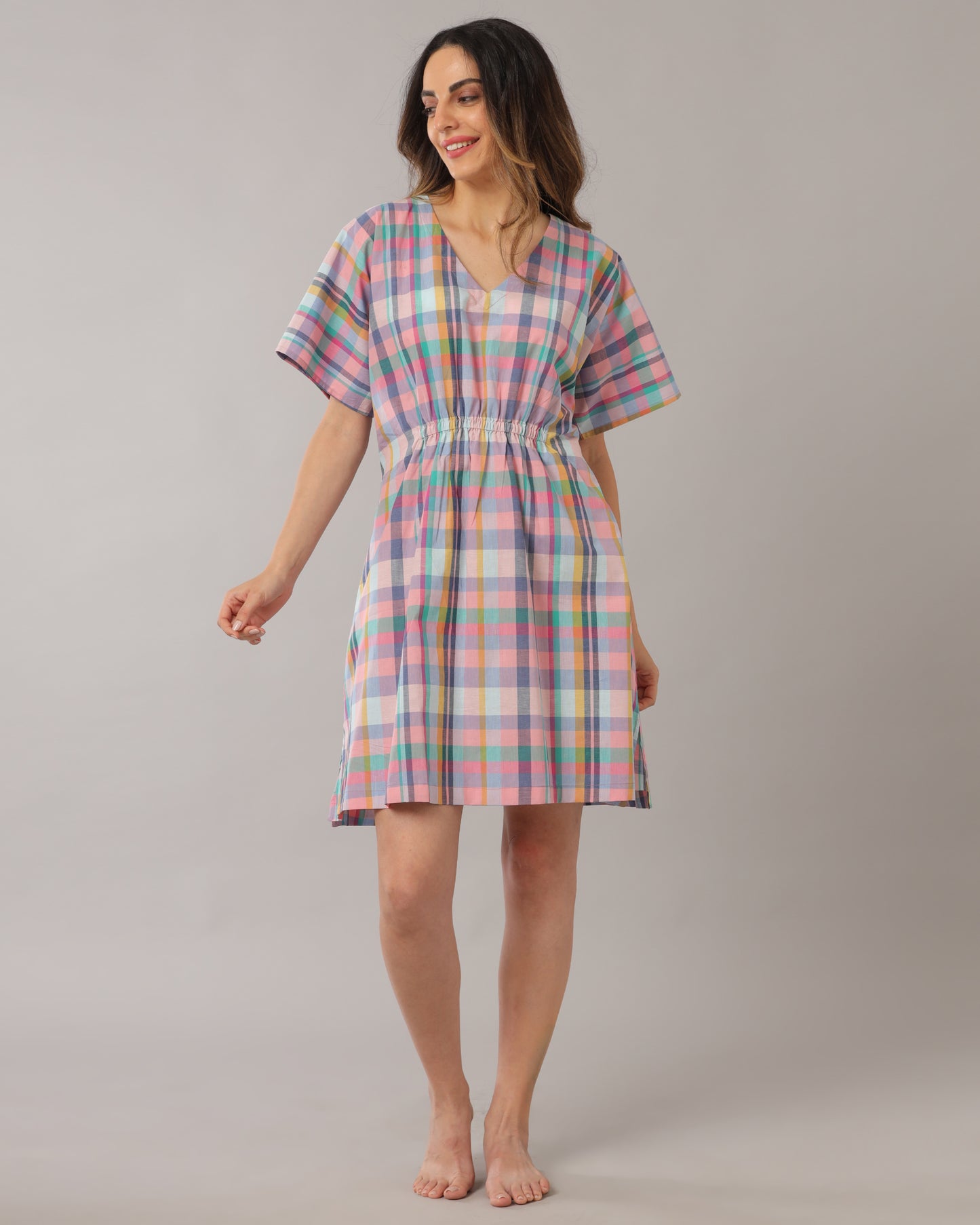 Madras Checks Kaftan Dress