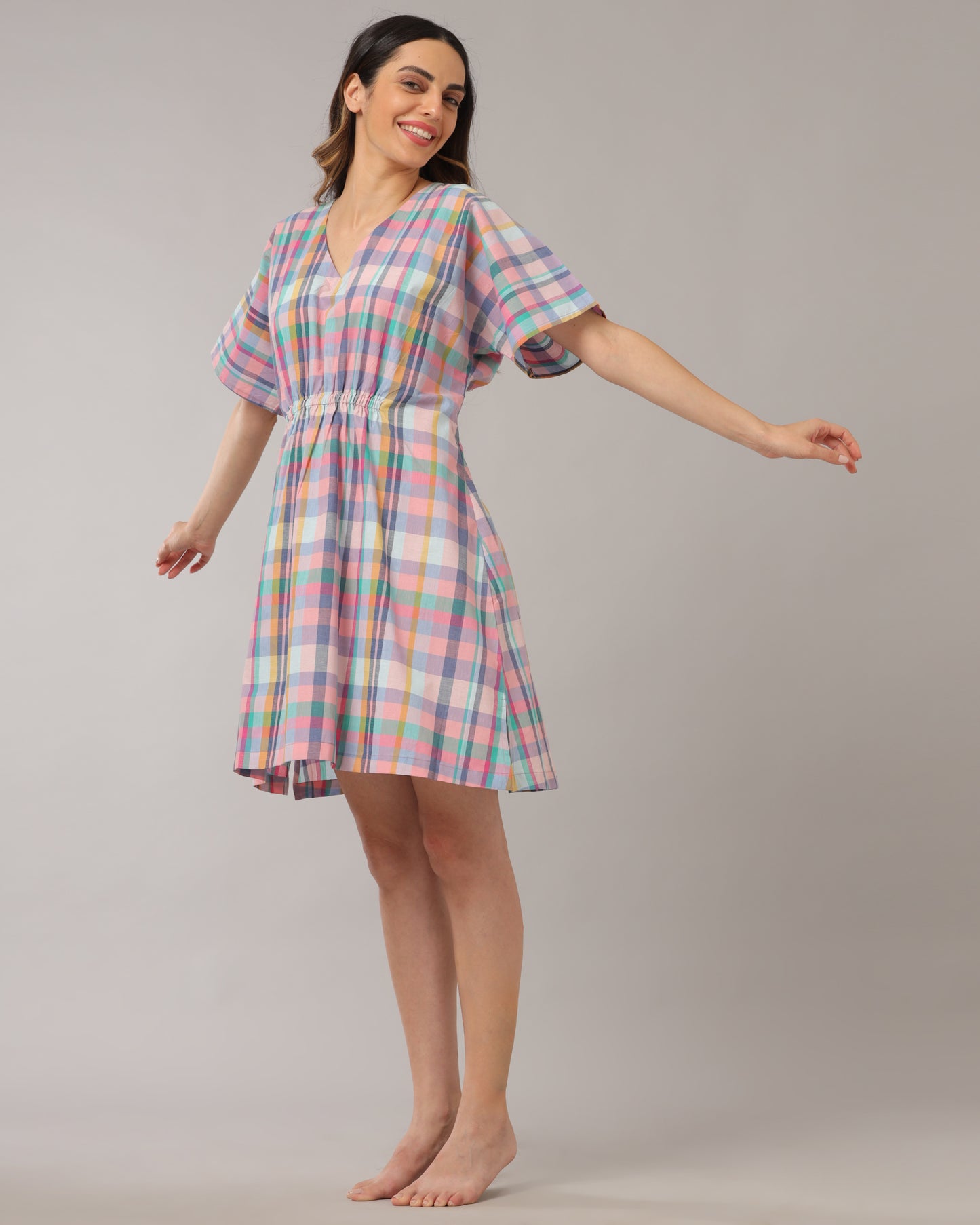Madras Checks Kaftan Dress